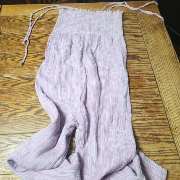 Hatch Maternity Jumpsuit JOJO Purple Stripe Smocked Tie Shoulder SZ 3 (L 10/12) - Picture 2 of 5